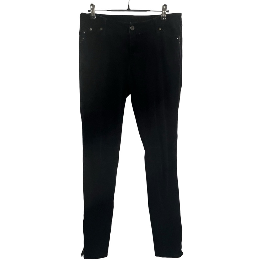 VINTAGE WATCHER STRETCH BLACK CORDUROY SKINNY JEANS ZIPPERED HEM SIZE 36